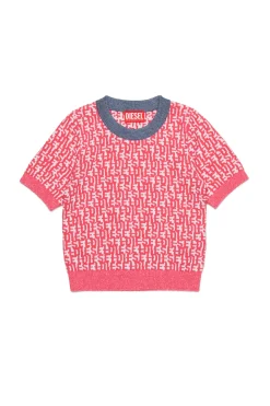 Knitwear>DIESEL All-over monogram short-sleeved pullover candy pink