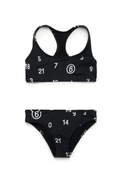 Swimwear | Logomania>MM6 MAISON MARGIELA Allover Numeric logo bikini swimsuit black