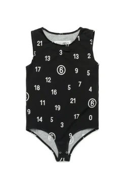 T-Shirts | Logomania>MM6 MAISON MARGIELA Allover Numeric logo stretch jersey bodysuit black