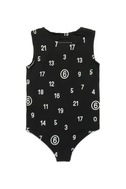 T-Shirts | Logomania>MM6 MAISON MARGIELA Allover Numeric logo stretch jersey bodysuit black