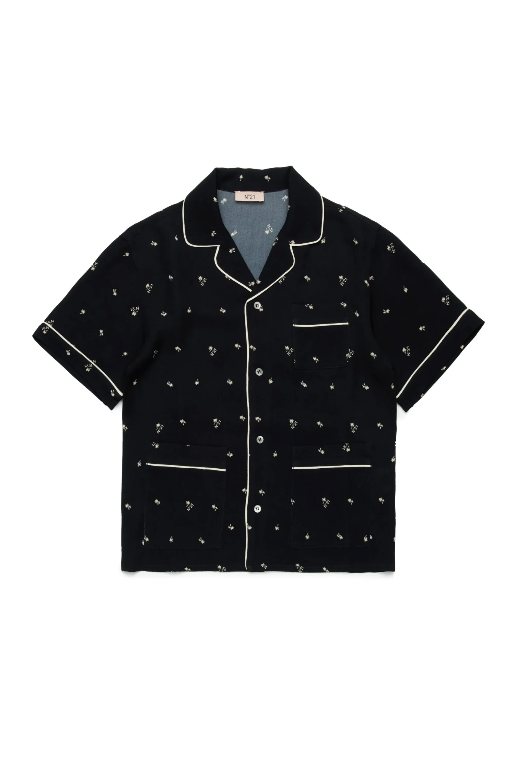 Shirts>N°21 Allover Palms crepe bowling shirt black