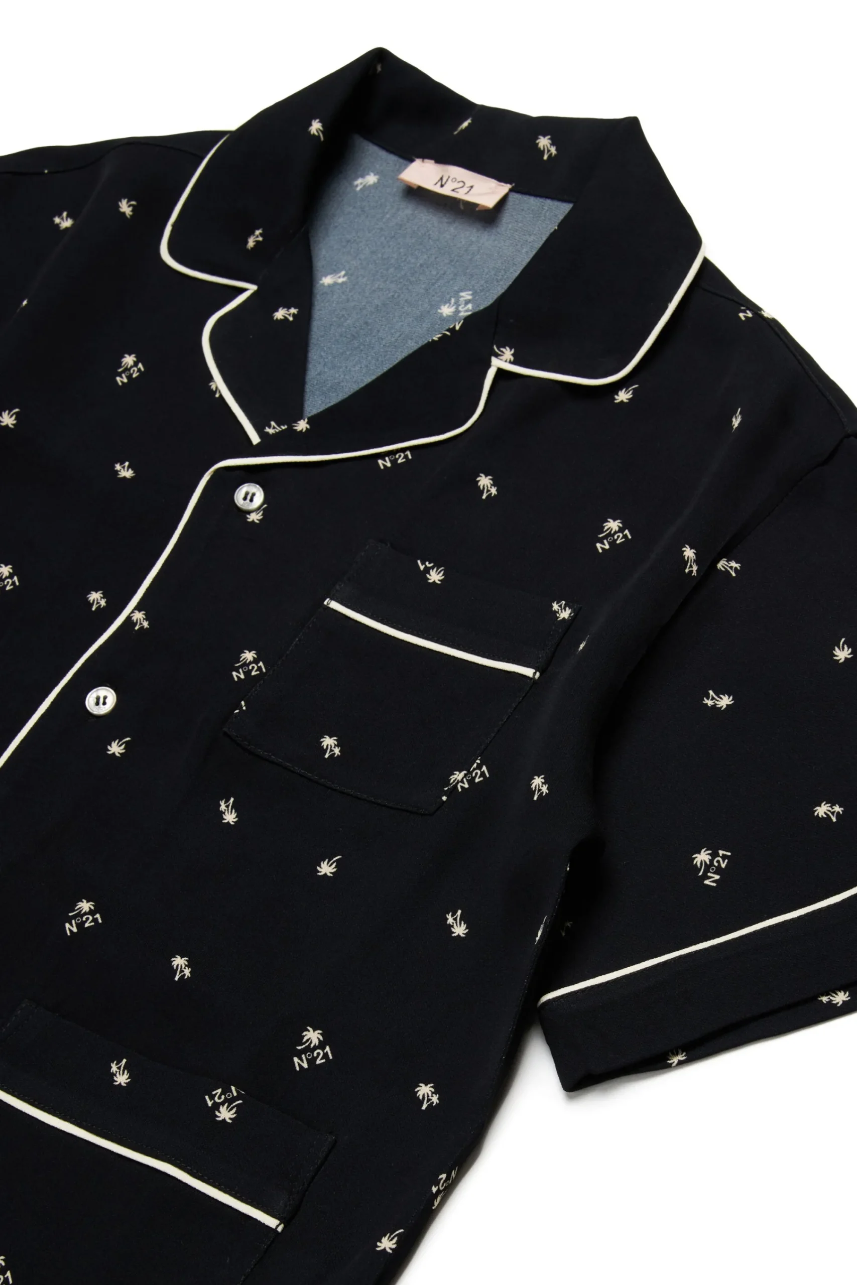 Shirts>N°21 Allover Palms crepe bowling shirt black