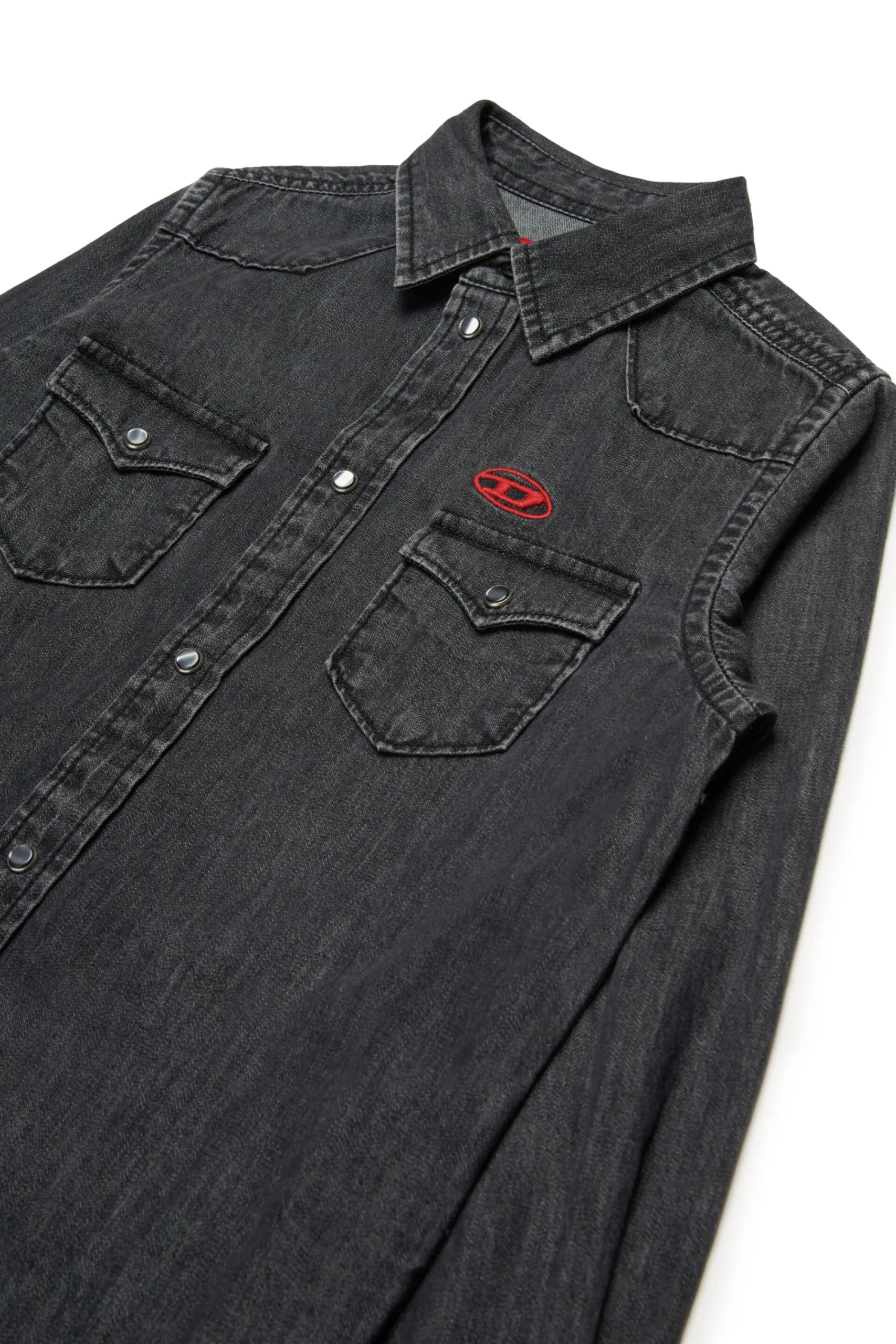 Denim-Mania | Denim-Mania>DIESEL Black denim shirt branded with Oval D logo Denim Black
