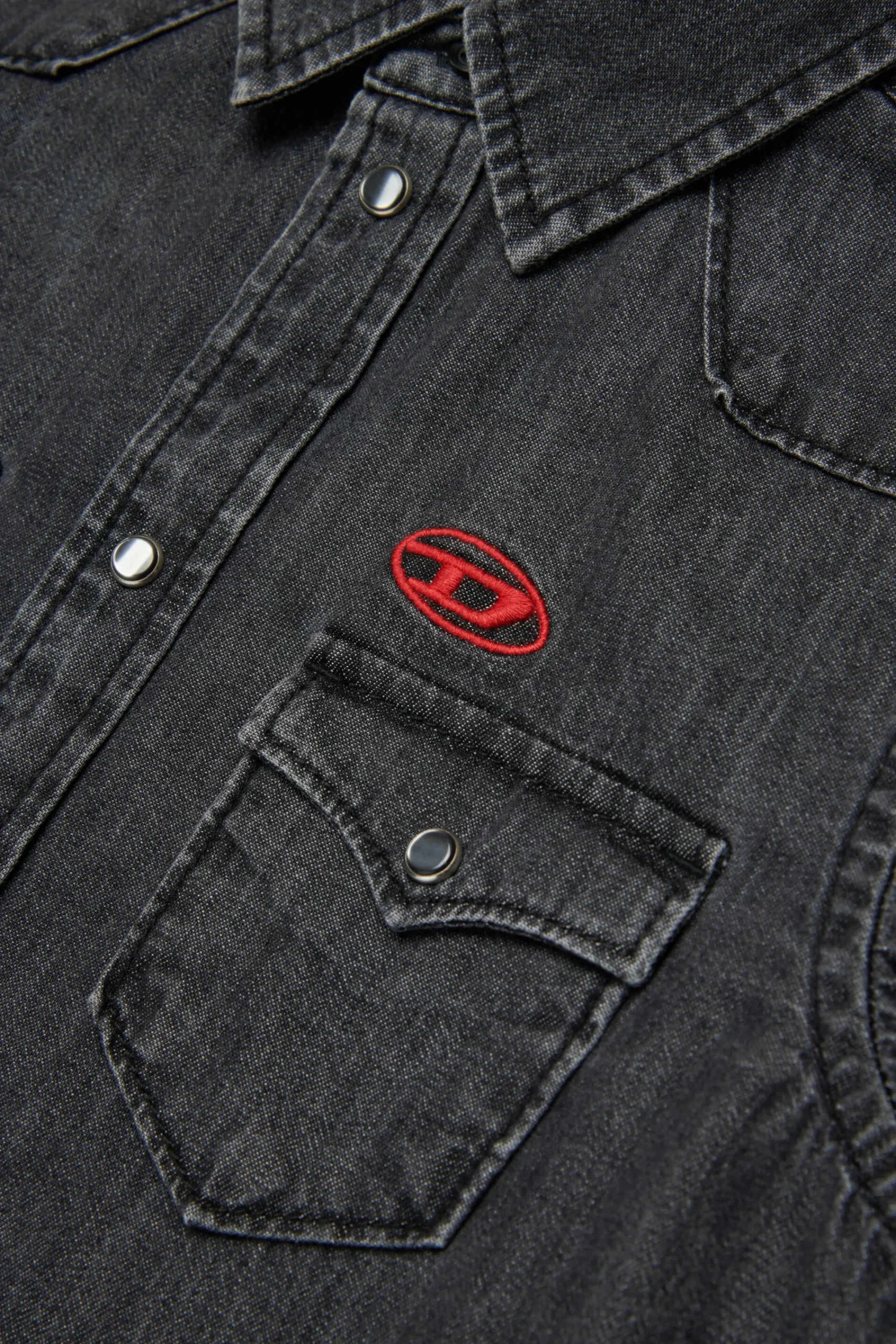 Denim-Mania | Denim-Mania>DIESEL Black denim shirt branded with Oval D logo Denim Black