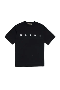 Logomania | Logomania>MARNI jersey t-shirt with logo BLACK