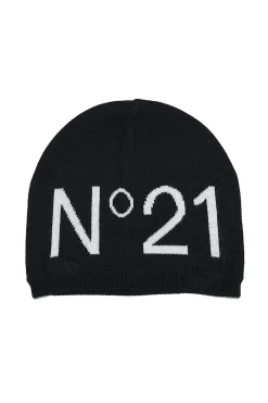 Hats And Caps | Hats And Caps>N°21 wool blend beanie with logo BLACK