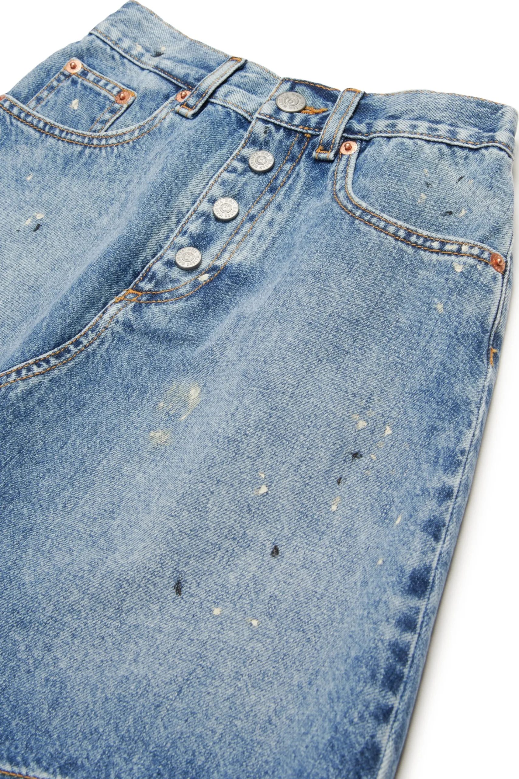 Skirts | Denim-Mania>MM6 MAISON MARGIELA Blue shaded denim skirt with color spots blue denim