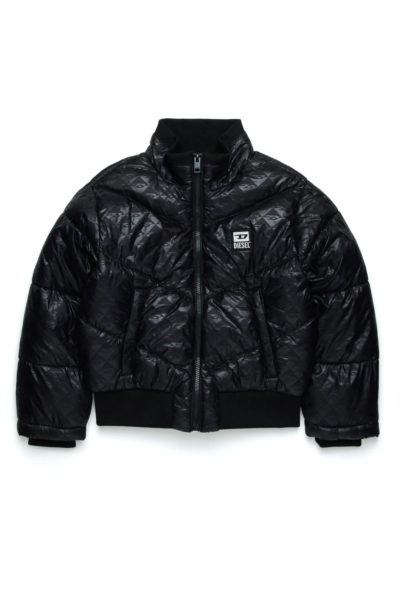 Jackets And Padded Jackets>DIESEL Bomber down jacket with allover print and patches black