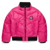 Jackets And Padded Jackets>DIESEL Bomber down jacket with allover print and patches bright fuxya
