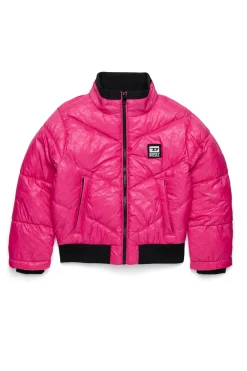 Jackets And Padded Jackets>DIESEL Bomber down jacket with allover print and patches bright fuxya