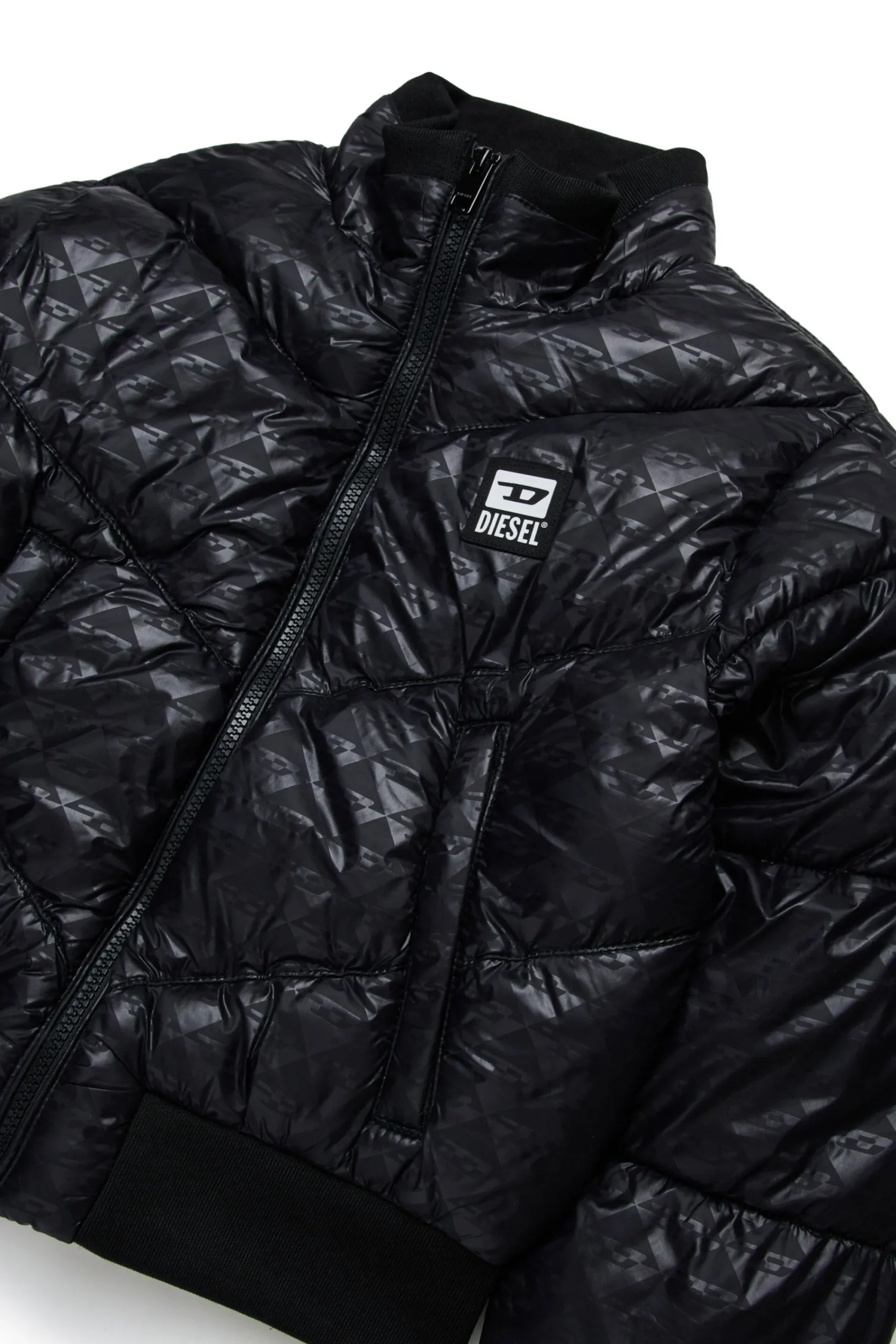 Jackets And Padded Jackets>DIESEL Bomber down jacket with allover print and patches black