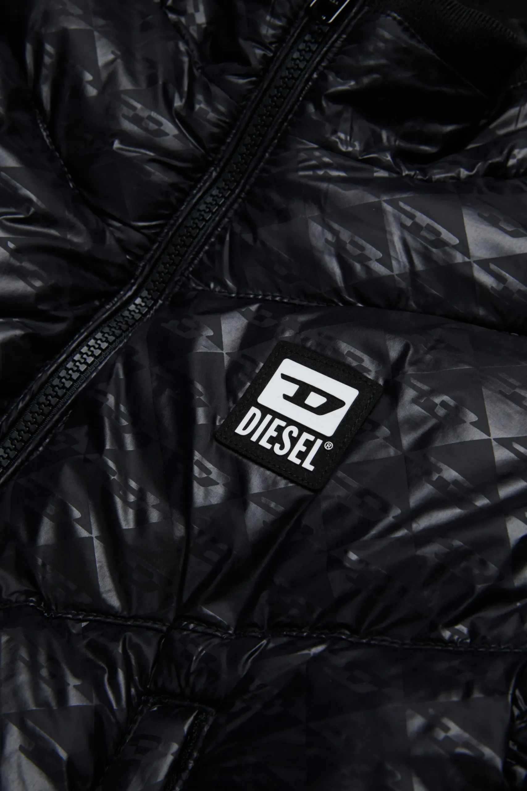 Jackets And Padded Jackets>DIESEL Bomber down jacket with allover print and patches black