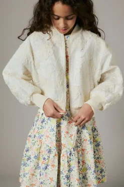 Jackets And Padded Jackets | Party Looks>N°21 Bomber jacket with embroidered organza flowers creamy white