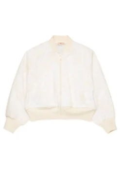 Jackets And Padded Jackets | Party Looks>N°21 Bomber jacket with embroidered organza flowers creamy white