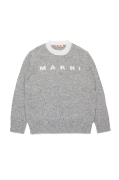 Knitwear | Knitwear>MARNI Branded cashmere-blend pullover grey melange