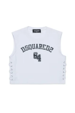 T-Shirts | Logomania>DSQUARED2 Branded cropped sleeveless T-shirt white