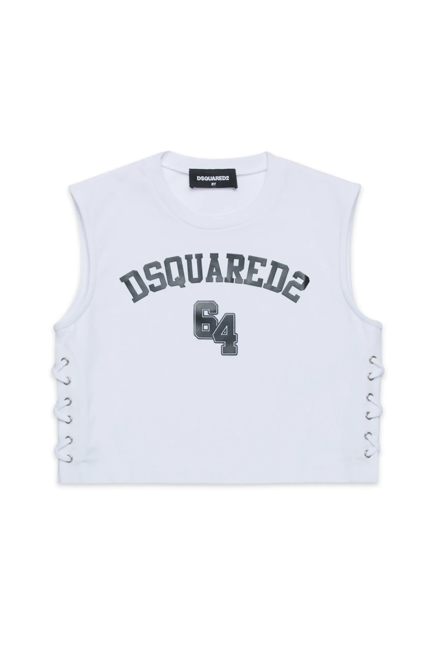 T-Shirts | Logomania>DSQUARED2 Branded cropped sleeveless T-shirt white