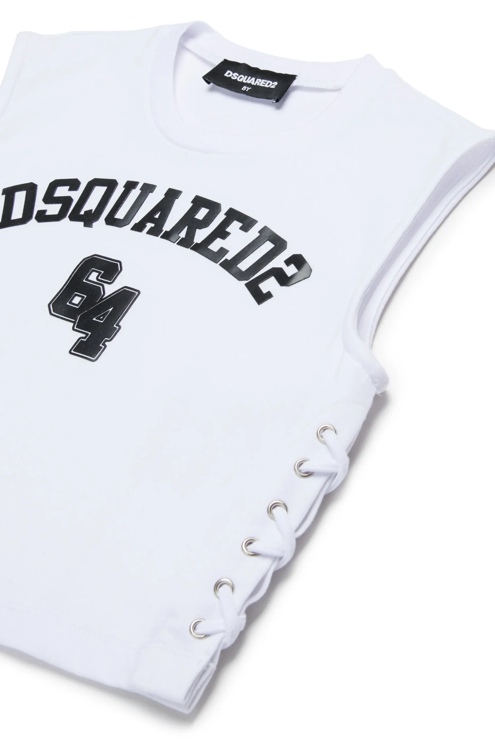 T-Shirts | Logomania>DSQUARED2 Branded cropped sleeveless T-shirt white