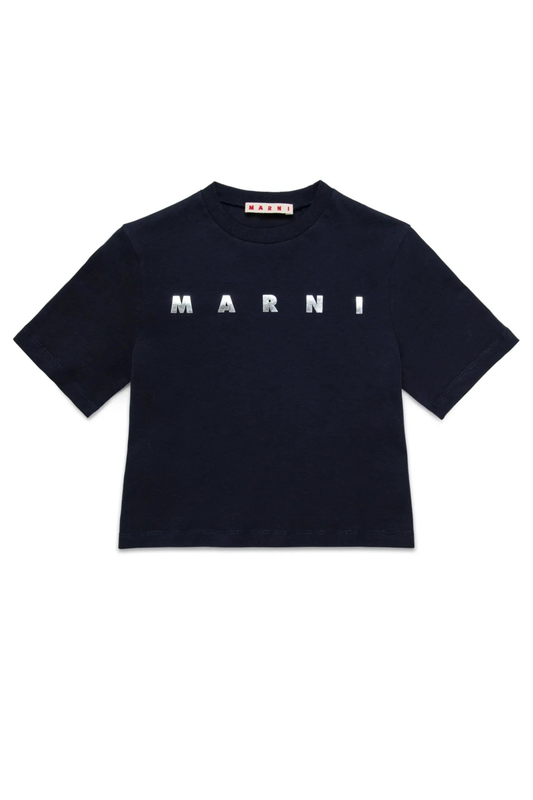 T-Shirts>MARNI Branded cropped T-shirt blue navy