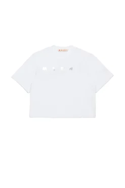 T-Shirts>MARNI Branded cropped T-shirt white
