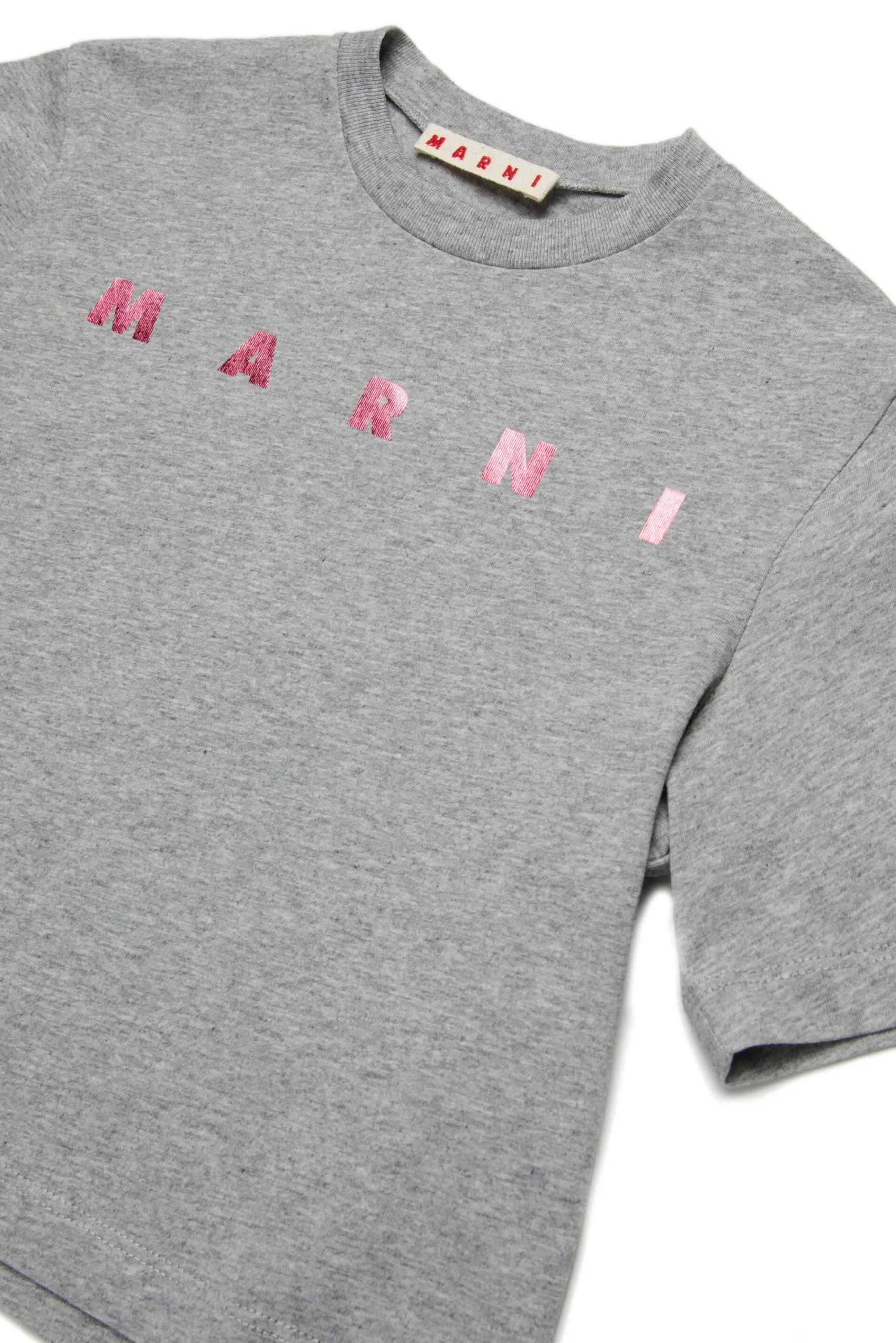 T-Shirts>MARNI Branded cropped T-shirt inox gray melange
