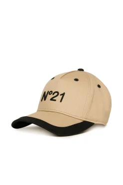 Hats And Caps | Logomania>N°21 Branded gabardine baseball cap sand