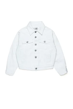 Jackets And Padded Jackets | Logomania>MM6 MAISON MARGIELA Branded white denim jacket off white
