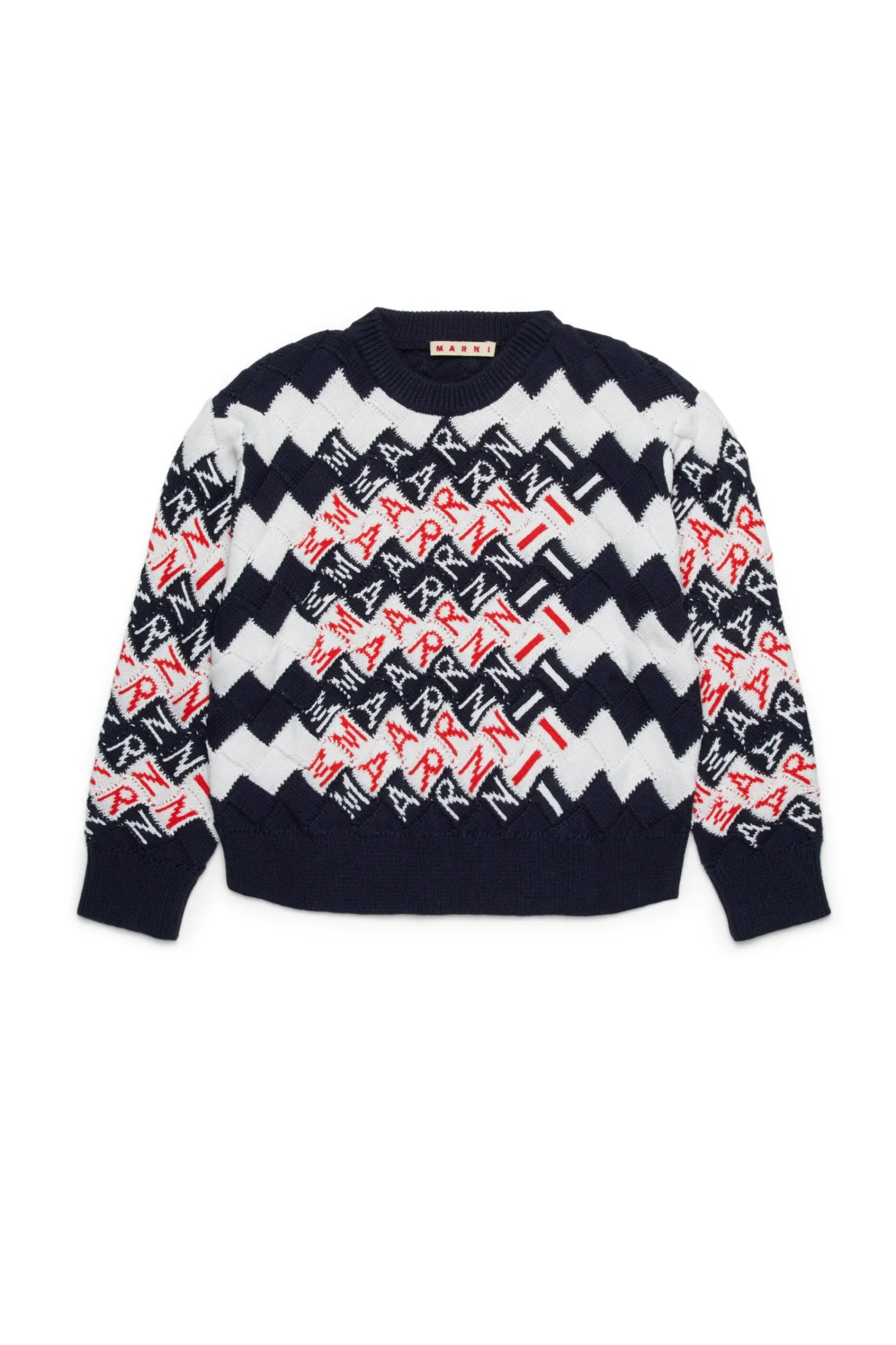 Knitwear | Knitwear>MARNI Cable-knit pullover with Promenade pattern blue navy