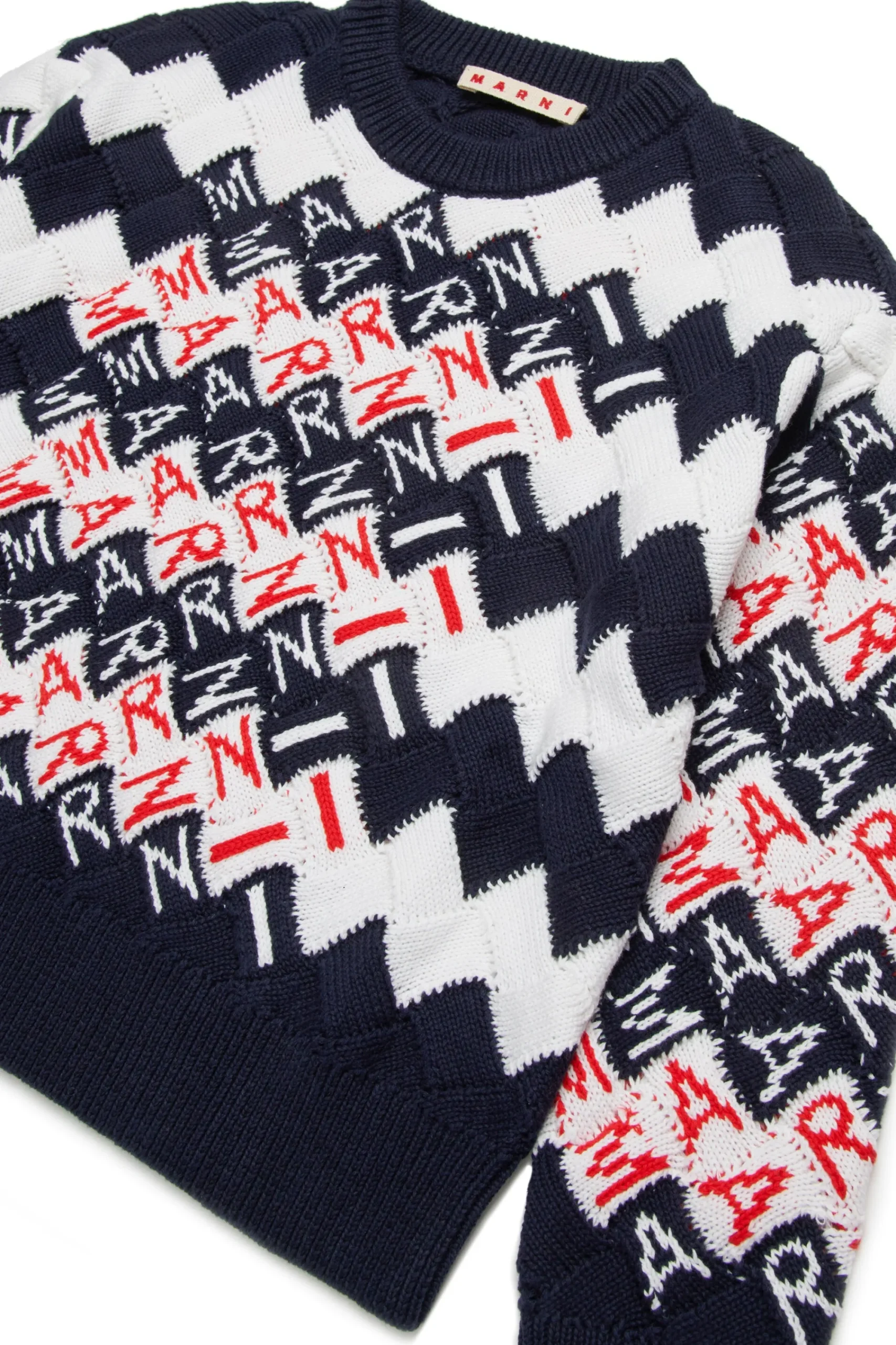 Knitwear | Knitwear>MARNI Cable-knit pullover with Promenade pattern blue navy
