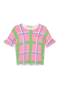 Knitwear>MARNI Check allover ribbed knit top begonia pink
