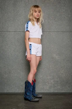 T-Shirts | Swimwear>DSQUARED2 Chenille cropped T-shirt with branded ribbon white