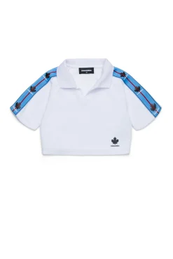 T-Shirts | Swimwear>DSQUARED2 Chenille cropped T-shirt with branded ribbon white