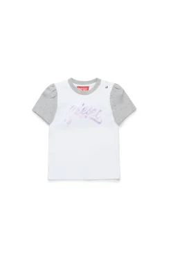 T-Shirts | Logomania>DIESEL Colorblock T-shirt with mylar graphics white