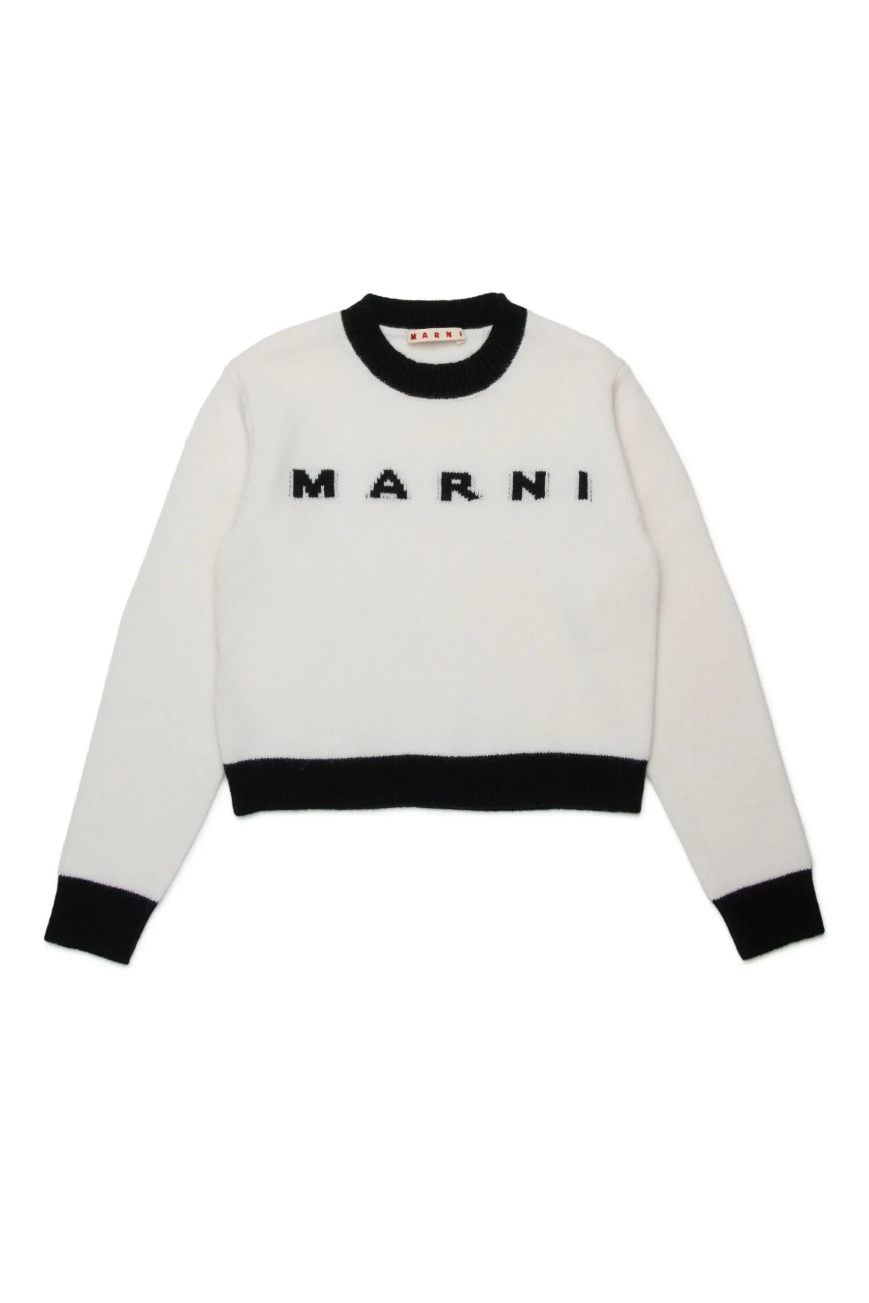 Knitwear | Logomania>MARNI Colorblock wool-cashmere blend crew-neck sweater natural white