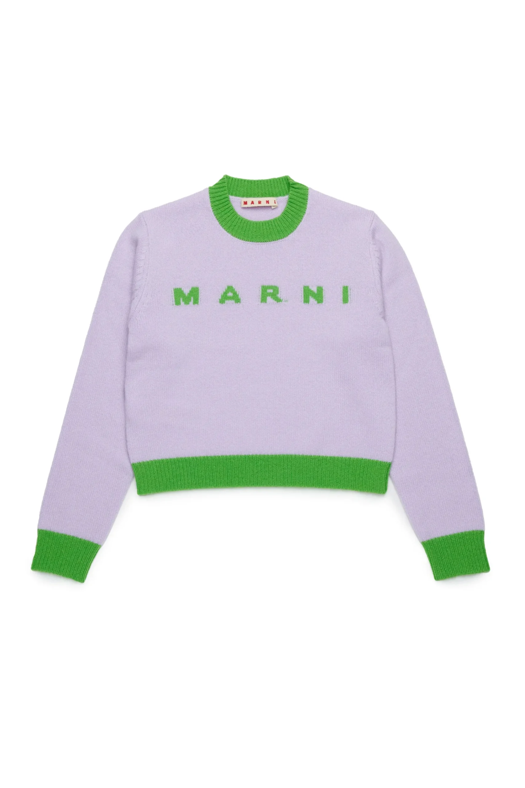 Knitwear | Logomania>MARNI Colorblock wool-cashmere blend crew-neck sweater camellia rose
