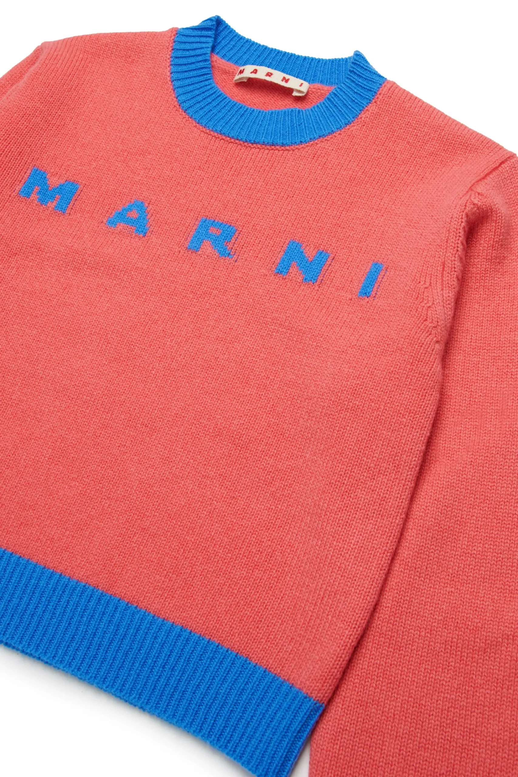 Knitwear | Logomania>MARNI Colorblock wool-cashmere blend crew-neck sweater begonia pink