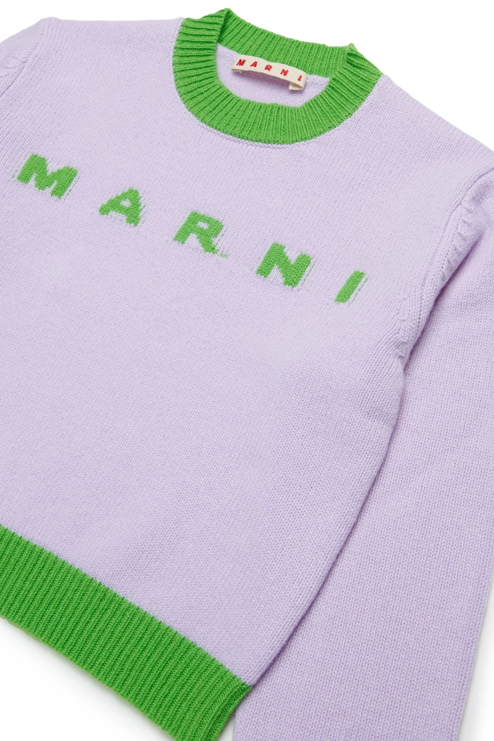 Knitwear | Logomania>MARNI Colorblock wool-cashmere blend crew-neck sweater camellia rose