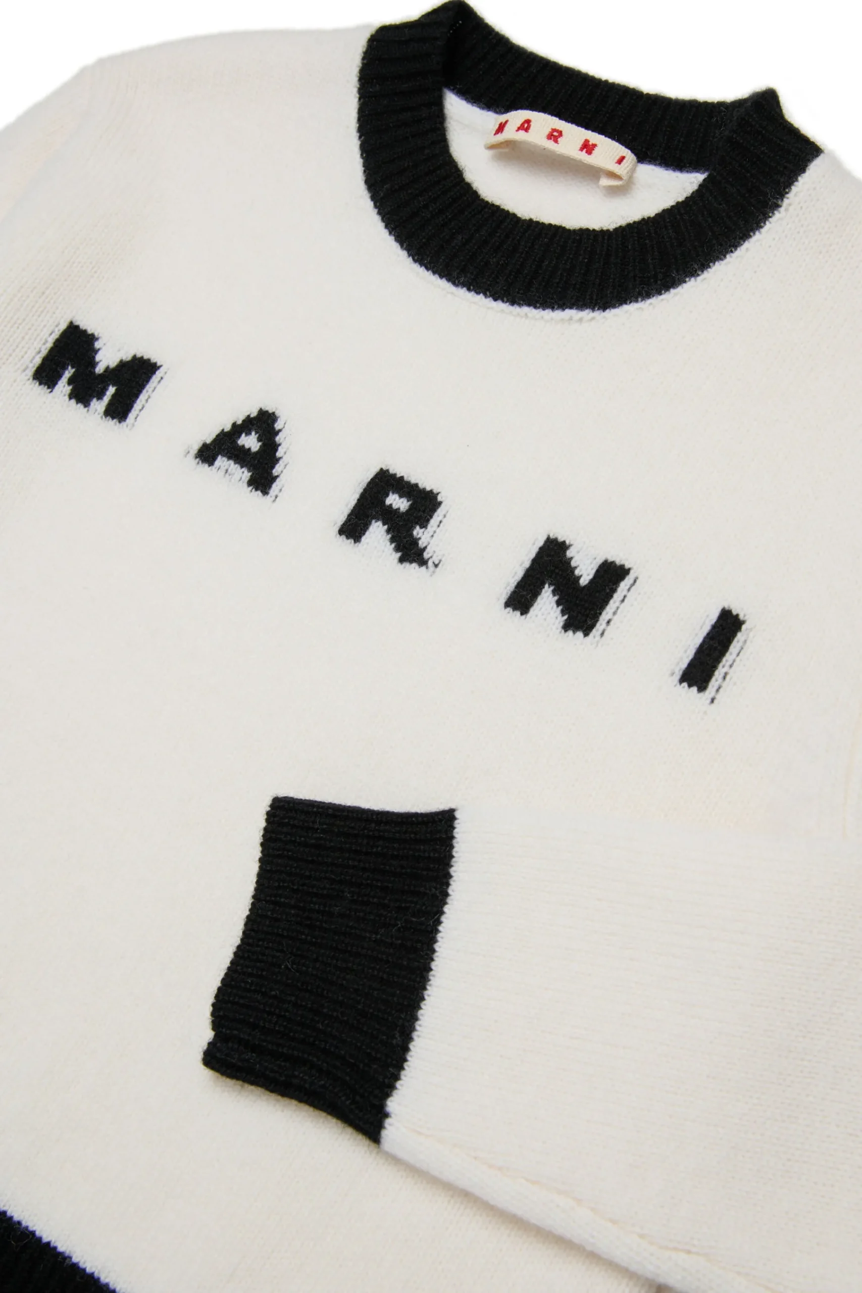 Knitwear | Logomania>MARNI Colorblock wool-cashmere blend crew-neck sweater natural white