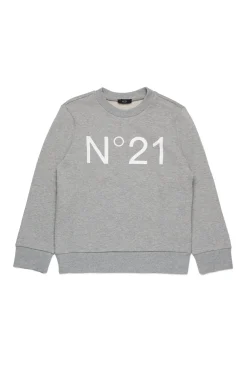Sweatshirts | Activewear>N°21 Cotton crew-neck sweatshirt with logo grey melange