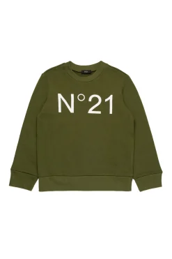 Sweatshirts | Activewear>N°21 Cotton crew-neck sweatshirt with logo military green