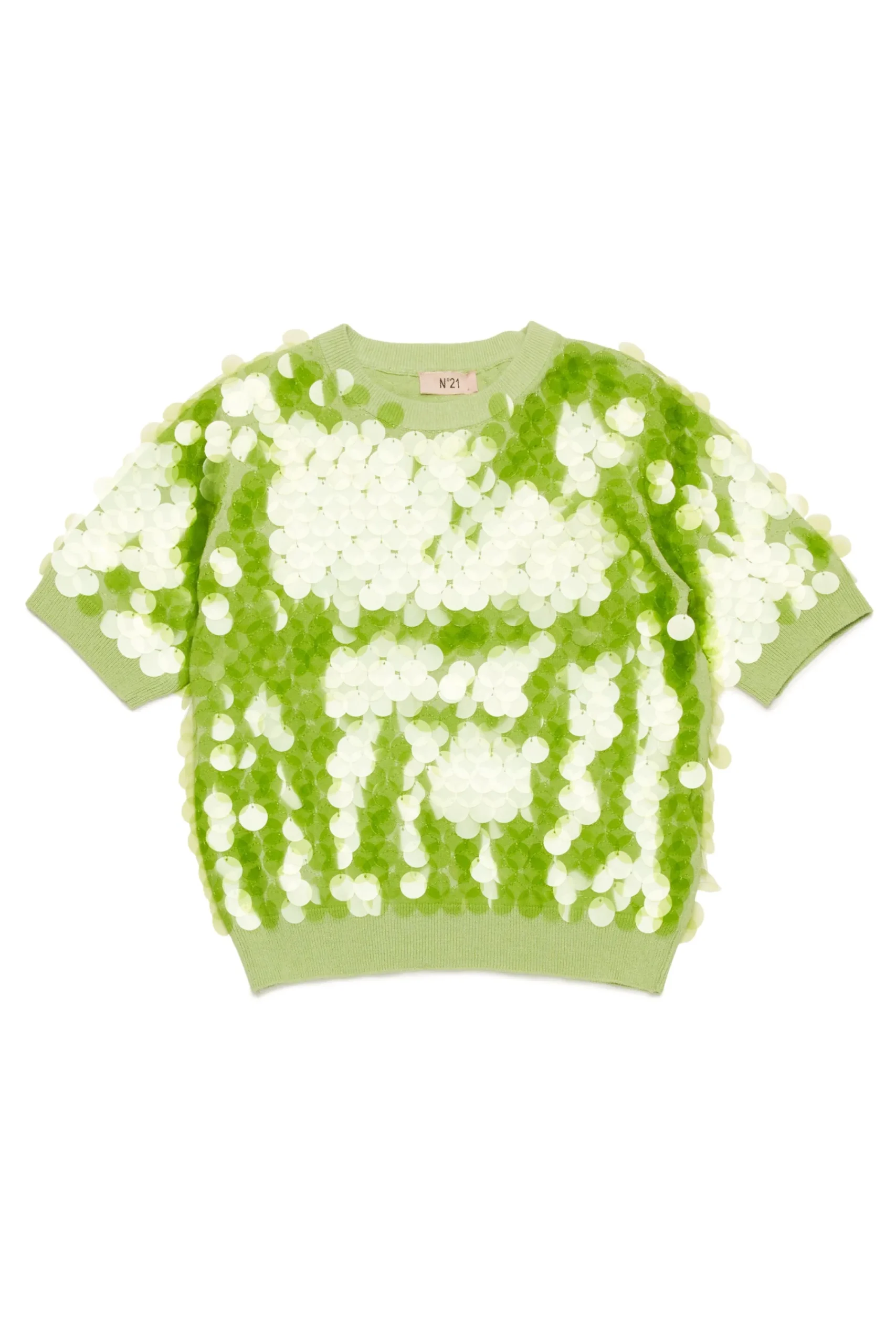Knitwear>N°21 Cotton knit with maxi sequins light mint green