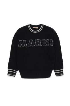 Knitwear | Logomania>MARNI Cotton pullover with Mended patch black