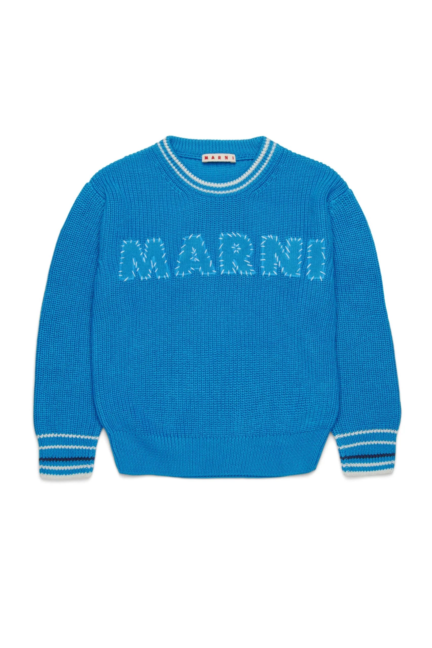 Logomania | Logomania>MARNI Cotton pullover with Mended patch medium bluette