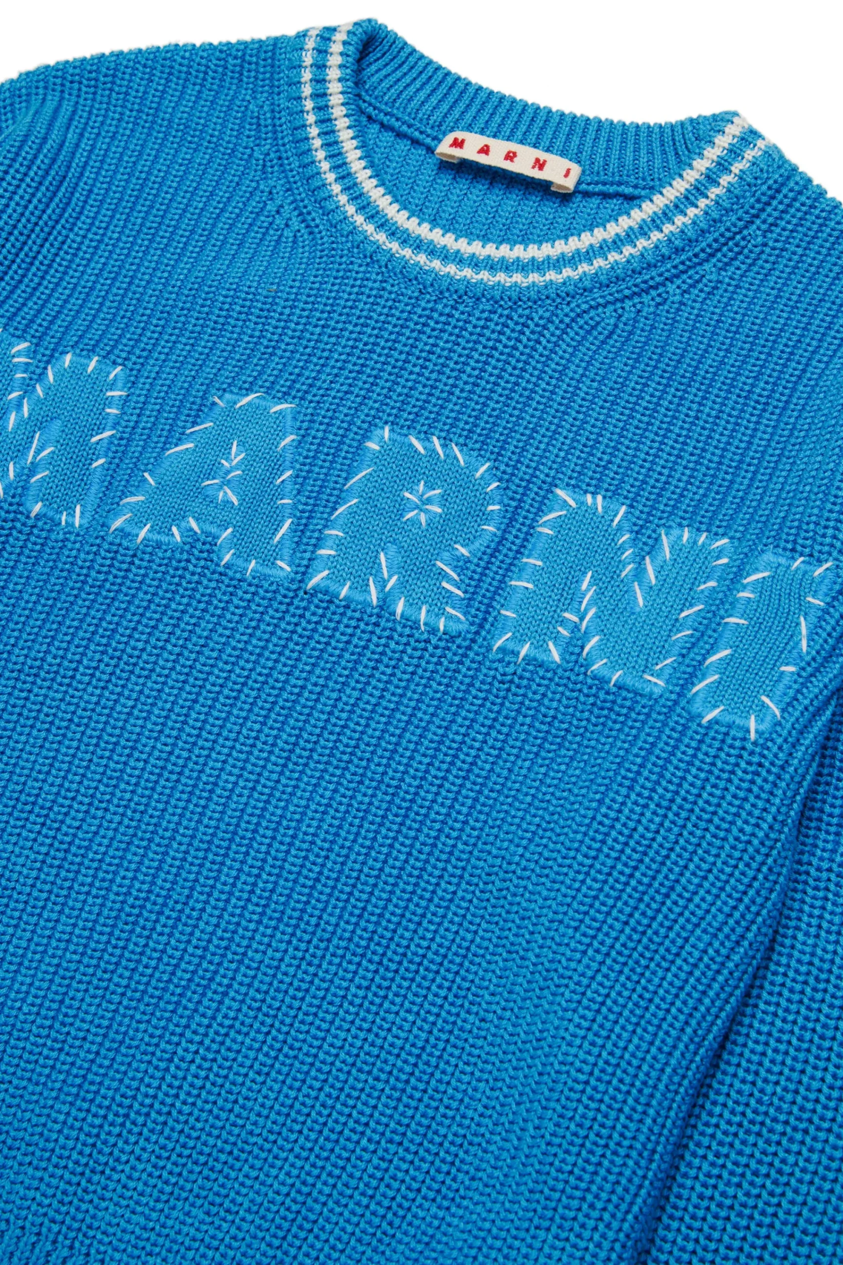 Logomania | Logomania>MARNI Cotton pullover with Mended patch medium bluette