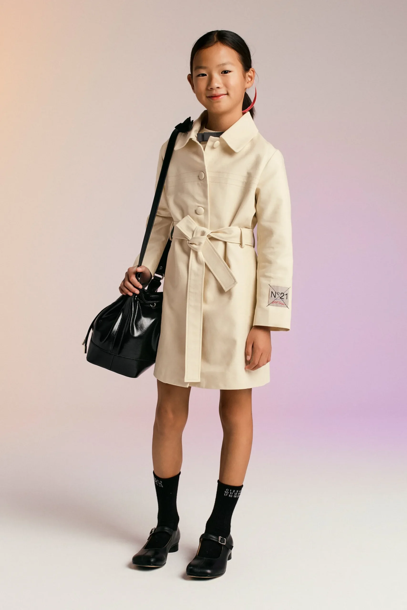 Jackets And Padded Jackets>N°21 Cotton trench jacket with bow creamy white