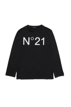 T-Shirts | T-Shirts>N°21 Crew-neck jersey T-shirt with logo denim black