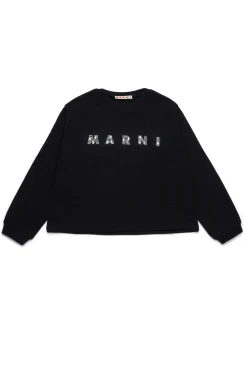 Sweatshirts | Logomania>MARNI Crew-neck sweatshirt branded in Rhinestones black