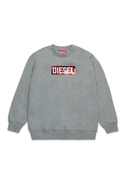 Sweatshirts>DIESEL Crew-neck sweatshirt with sequin logo grey melange
