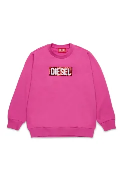 Sweatshirts>DIESEL Crew-neck sweatshirt with sequin logo bright fuxya