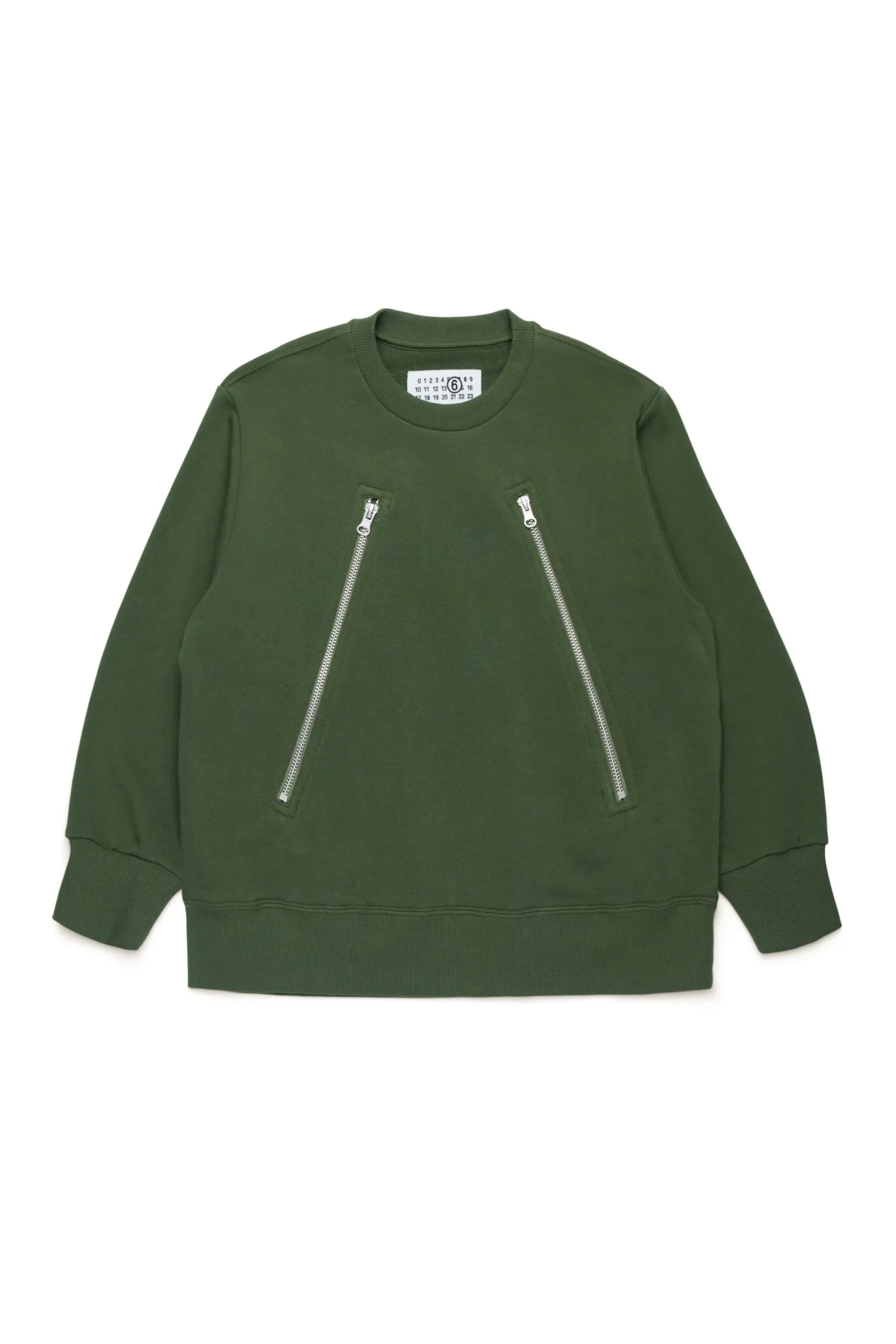 Sweatshirts | Sweatshirts>MM6 MAISON MARGIELA Crew-neck sweatshirt with diagonal zip dark olive green